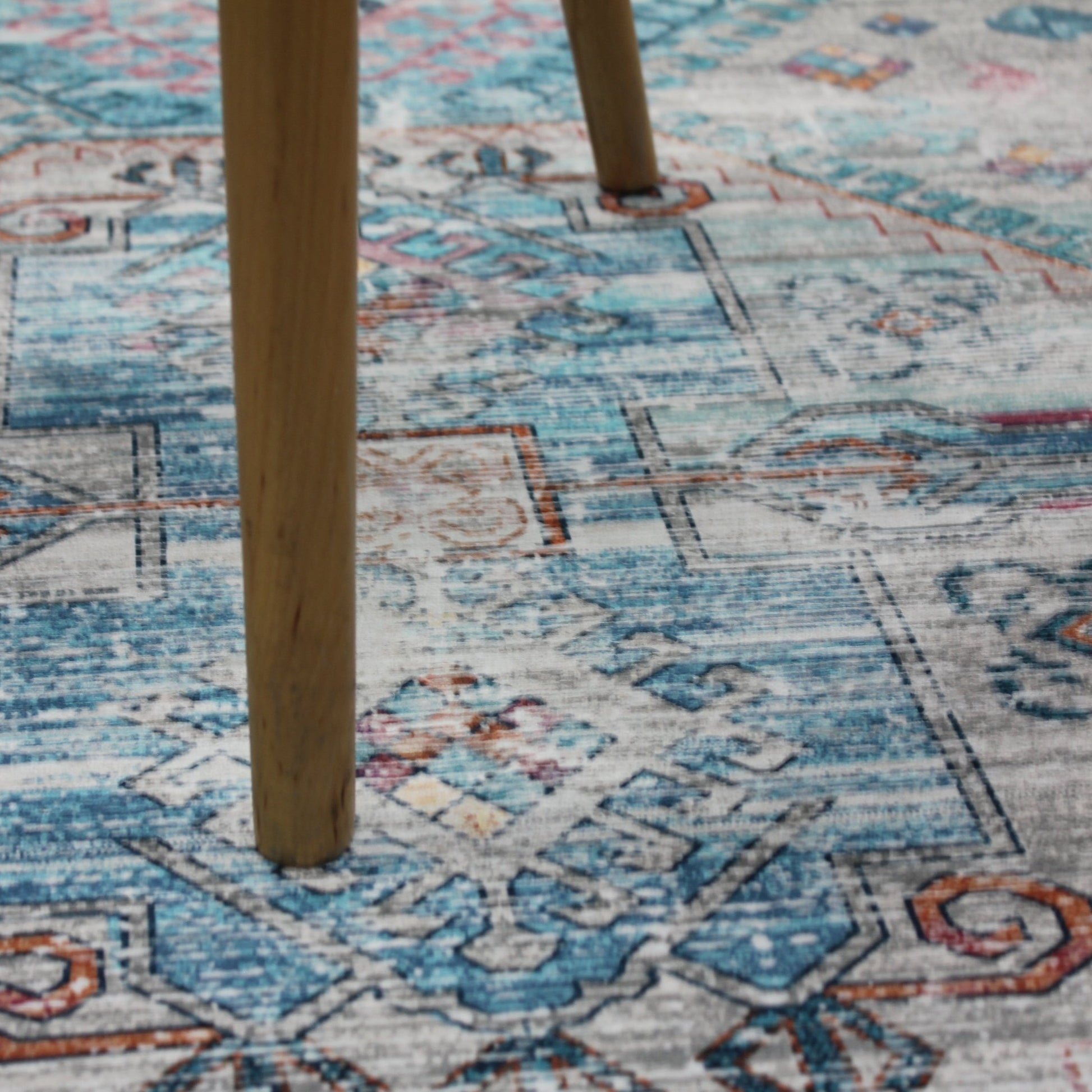 Beige Blue Orange Tones Vintage Faded Print Style Area Rug/ Carpet