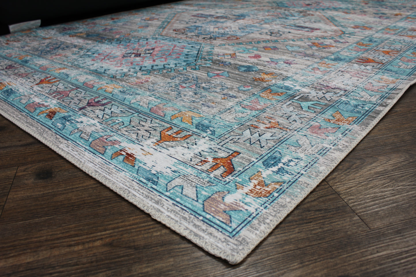 Beige Blue Orange Tones Vintage Faded Print Style Area Rug/ Carpet