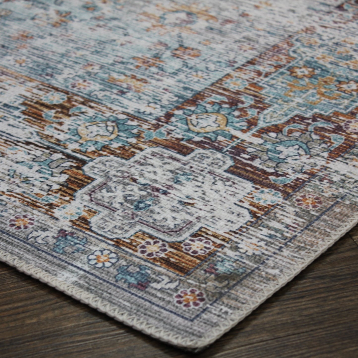 Beige Vintage Faded Design Printed Style Area Rug/ Carpet