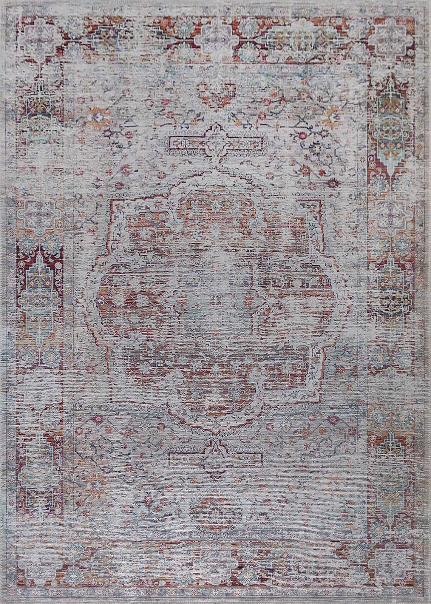Beige Vintage Faded Design Printed Style Area Rug/ Carpet