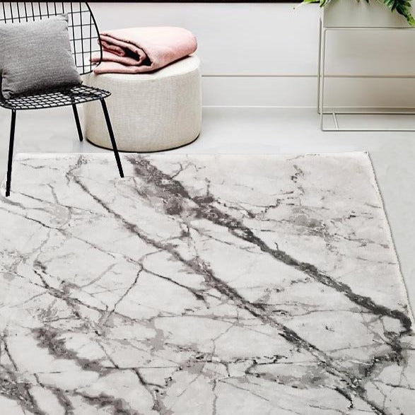 White Marble Vintage Print Design Area Rug/ Carpet