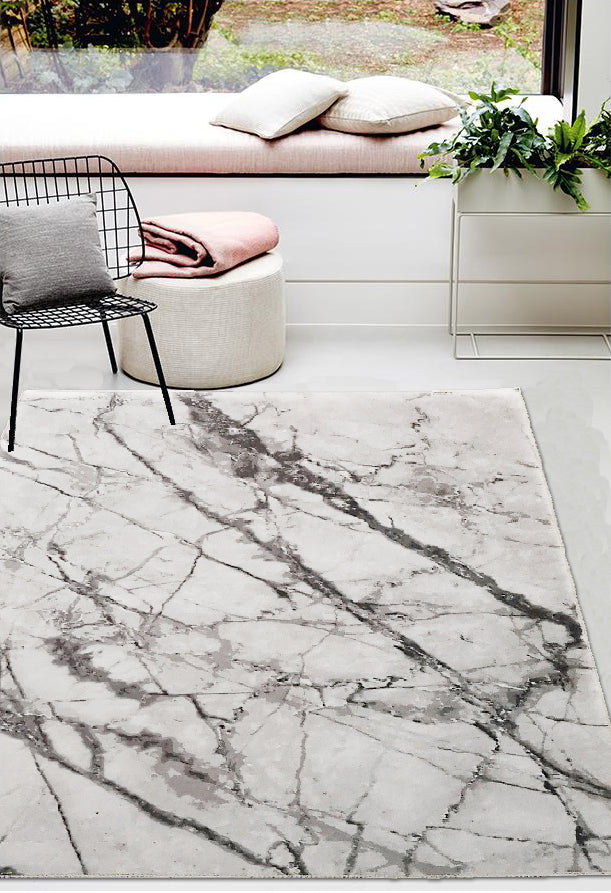 White Marble Vintage Print Design Area Rug/ Carpet