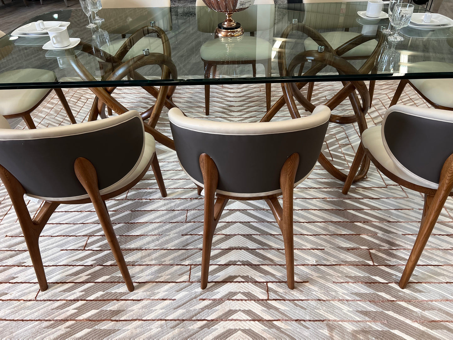 Crème Rug with Mocha & Taupe Abstract and Brick Tone-on-Tone Geometric High-Low Design - METZ 4208.