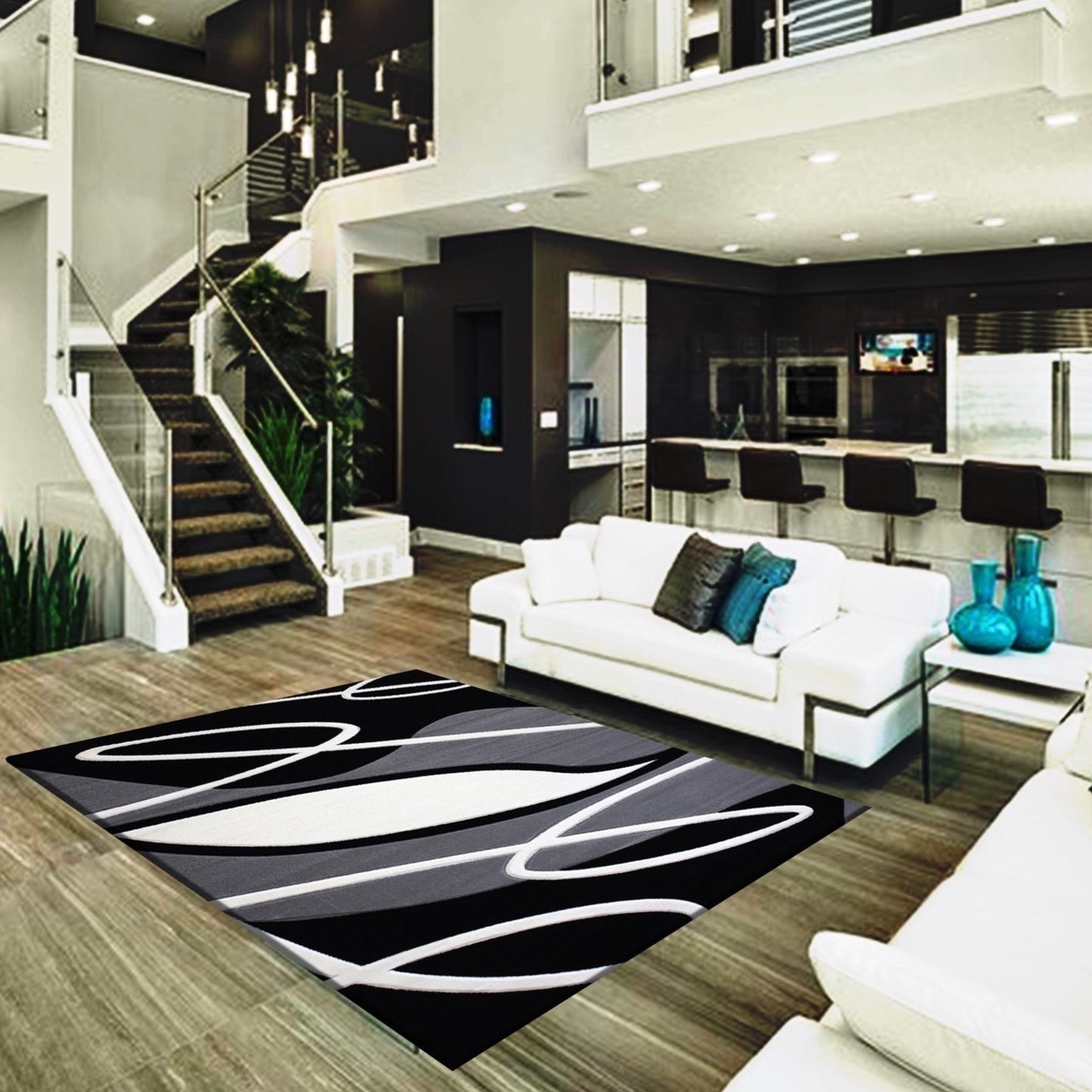 Soft Cozy 3D Look Lines Design Area Rug/ Carpet