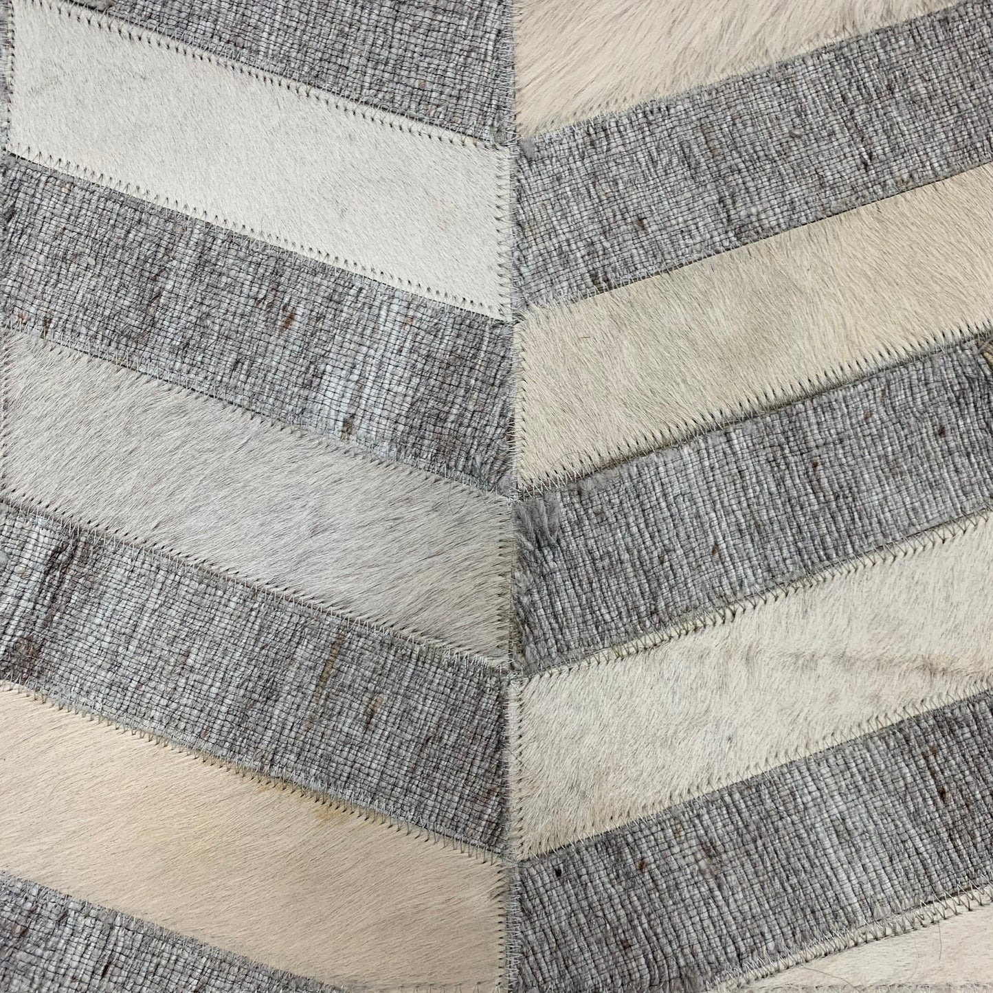Geometric Chevron Ivory & Grey Cowhide Patchwork Rug - Handmade Leather Patchwork Cowhide PCH165