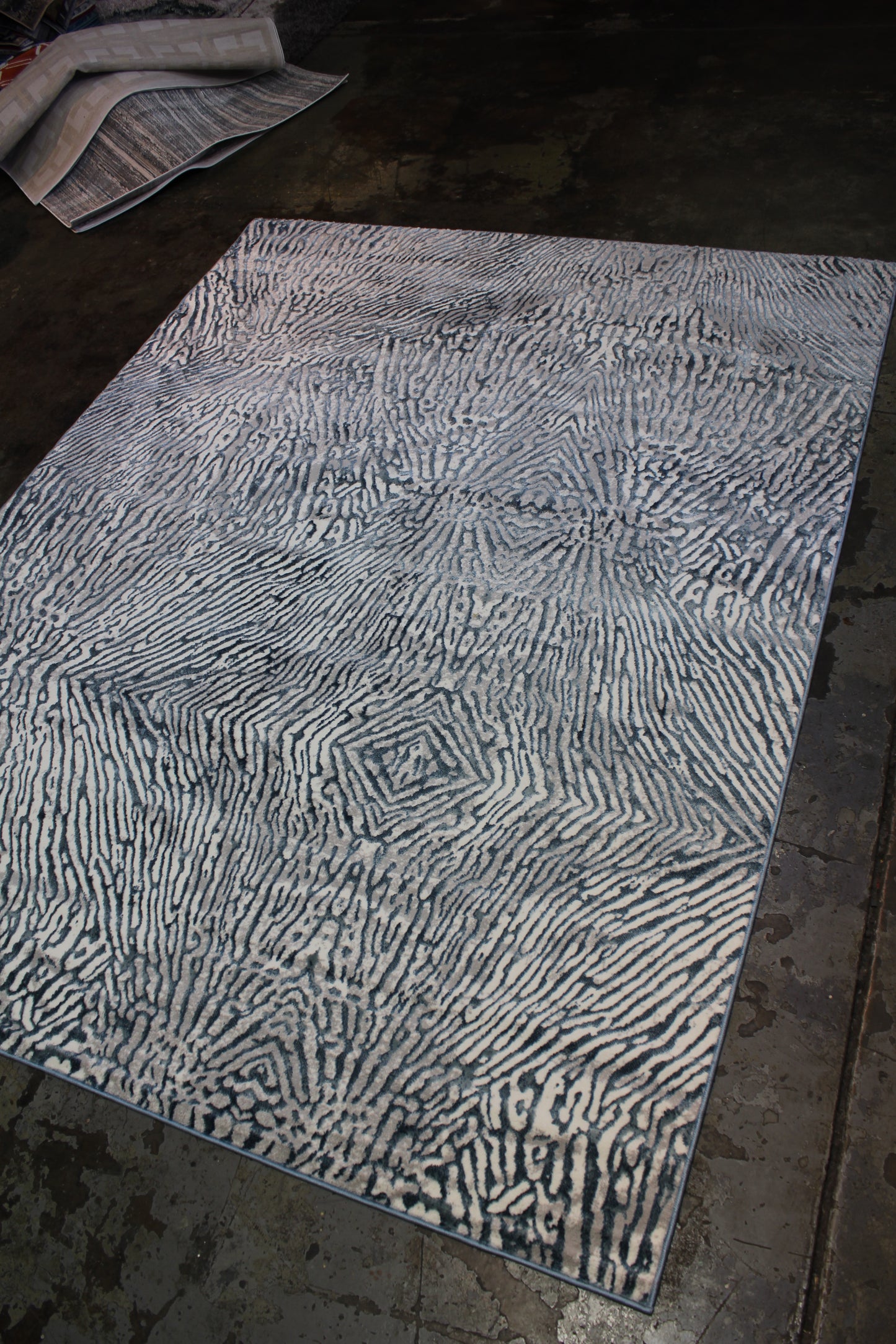Soft Shiny Cozy Comfort Abstract Navy Blue Ivory Design Area Rug/ Carpet