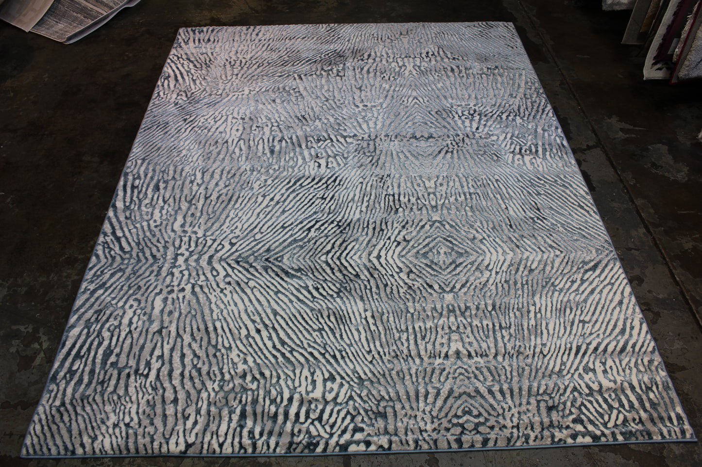 Soft Shiny Cozy Comfort Abstract Navy Blue Ivory Design Area Rug/ Carpet