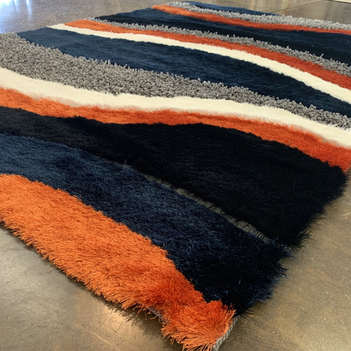 Orange Rust Navy Plush Fluffy Soft Multi Textural Shag Area Rug/ Carpet