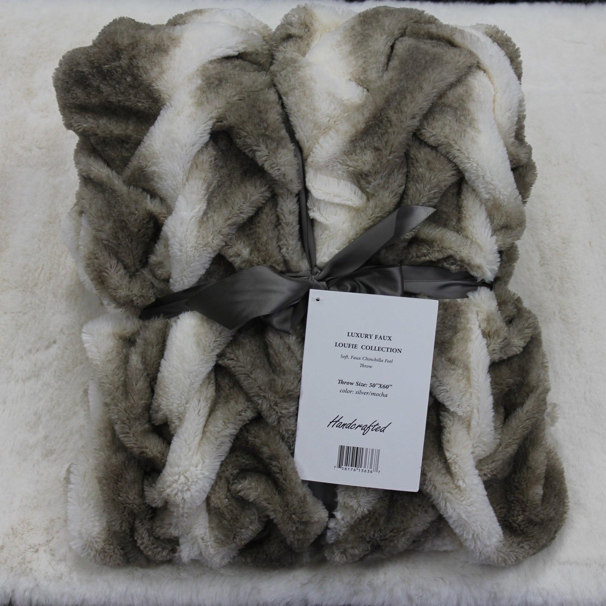 Braided Black and White & Mocha Soft Cozy Faux Fur Blanket/ Quilt/ Throw/ Bedcover/ Coverlet 50 X 60