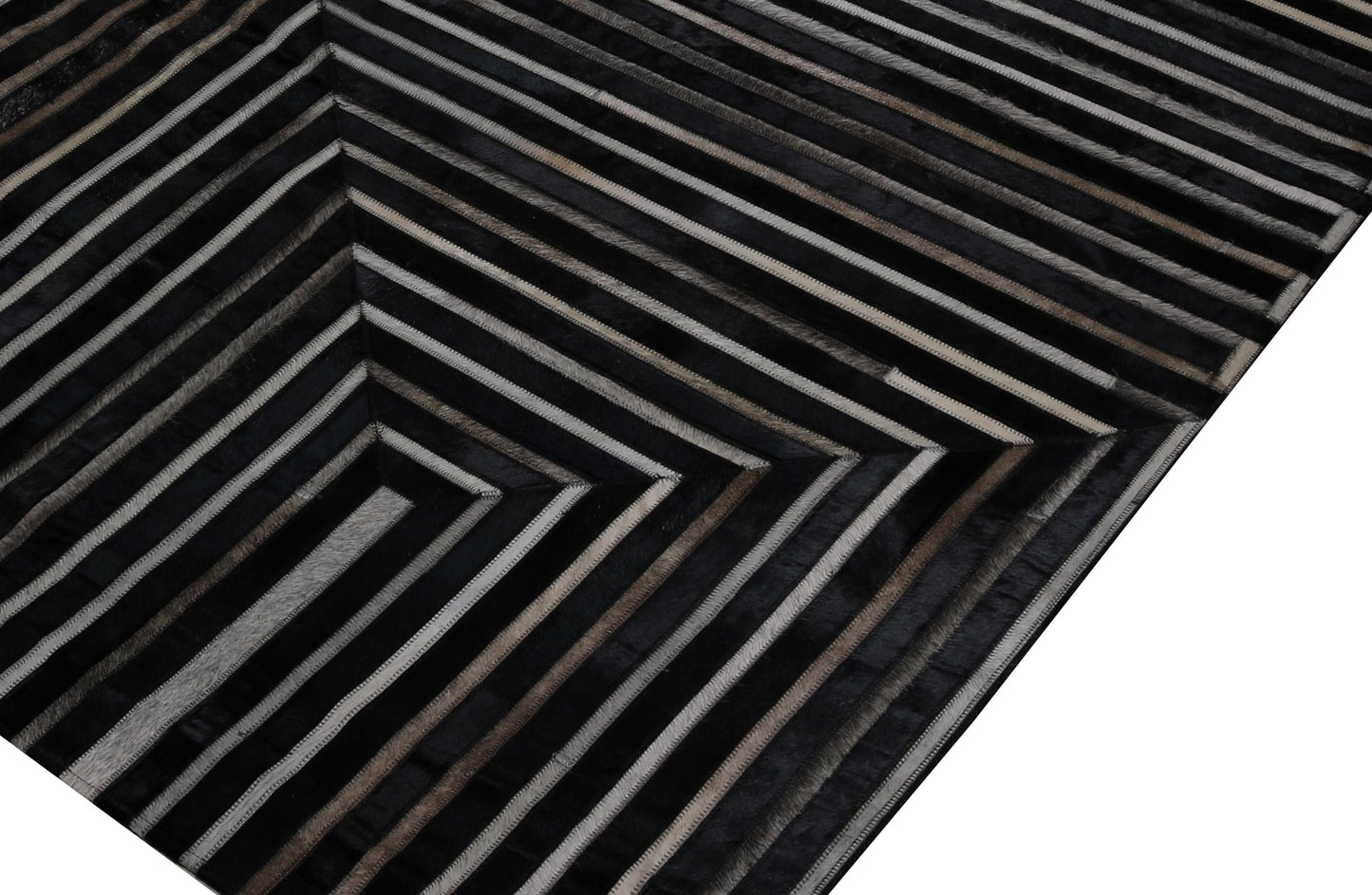 Geometric Earth-Tone Cowhide Rug – Black Base with Brown, Ivory & Grey Patchwork - Patchwork PCH212 Black