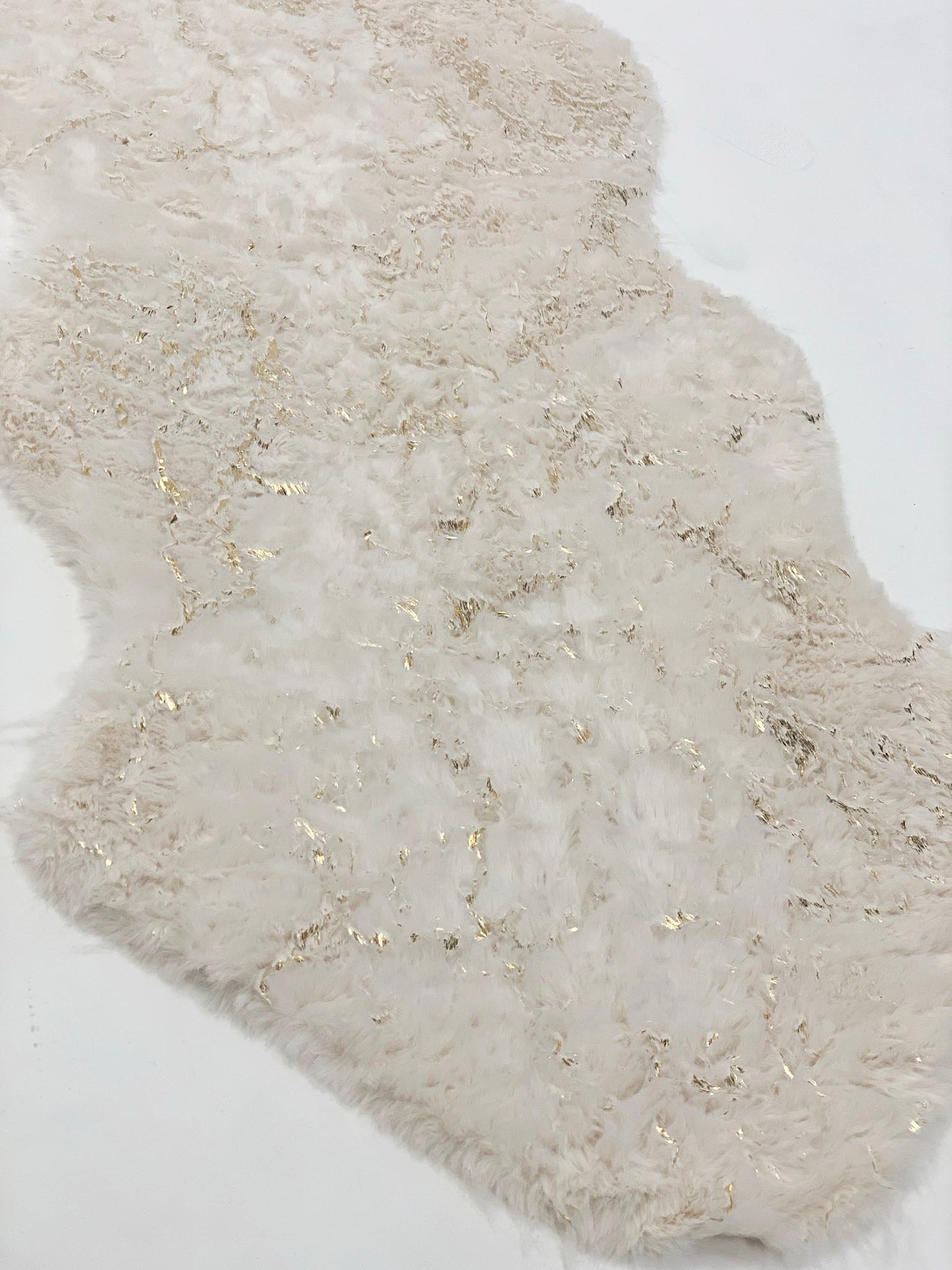 White Faux Fur Runner With Metallic Golden Design