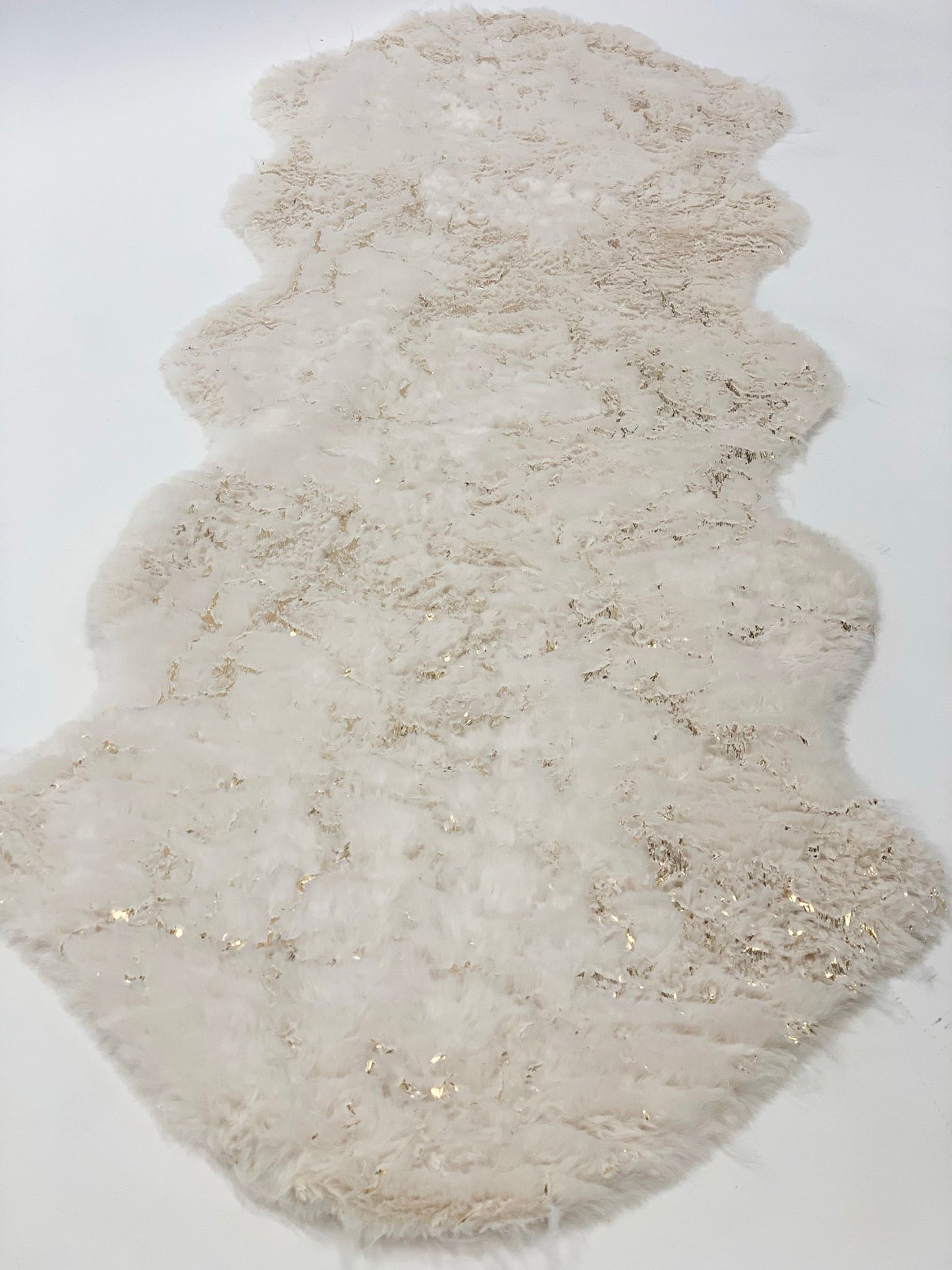 White Faux Fur Runner With Metallic Golden Design