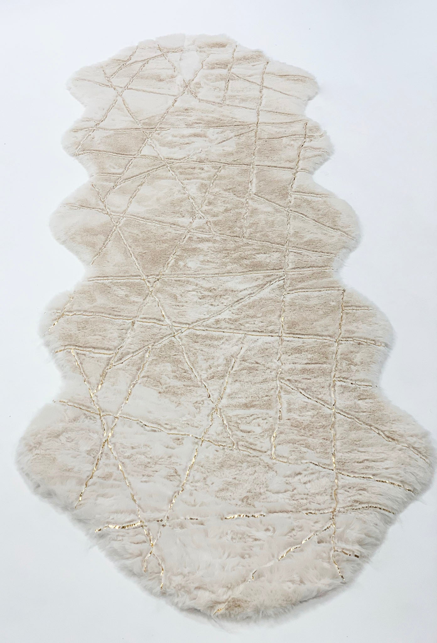 White Faux Fur Runner With Metallic Golden Design