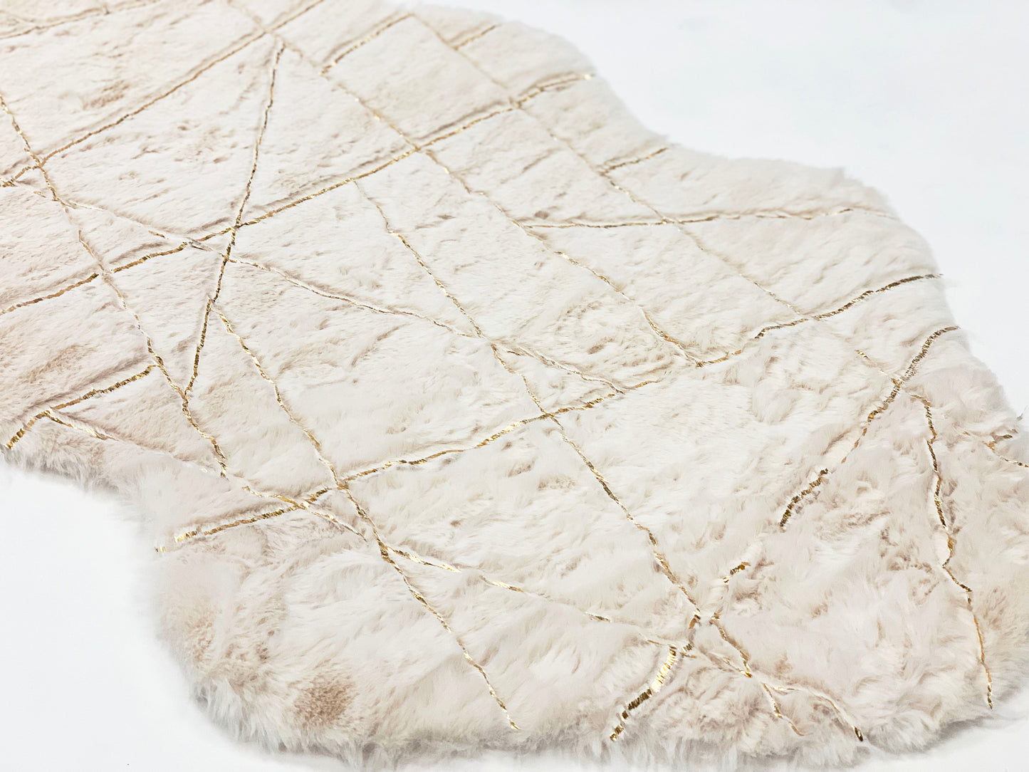 White Faux Fur Runner With Metallic Golden Design