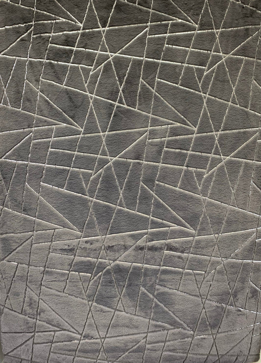 Charcoal Gray Faux Fur Rug With Metallic Silver Lines Rug/Carpet