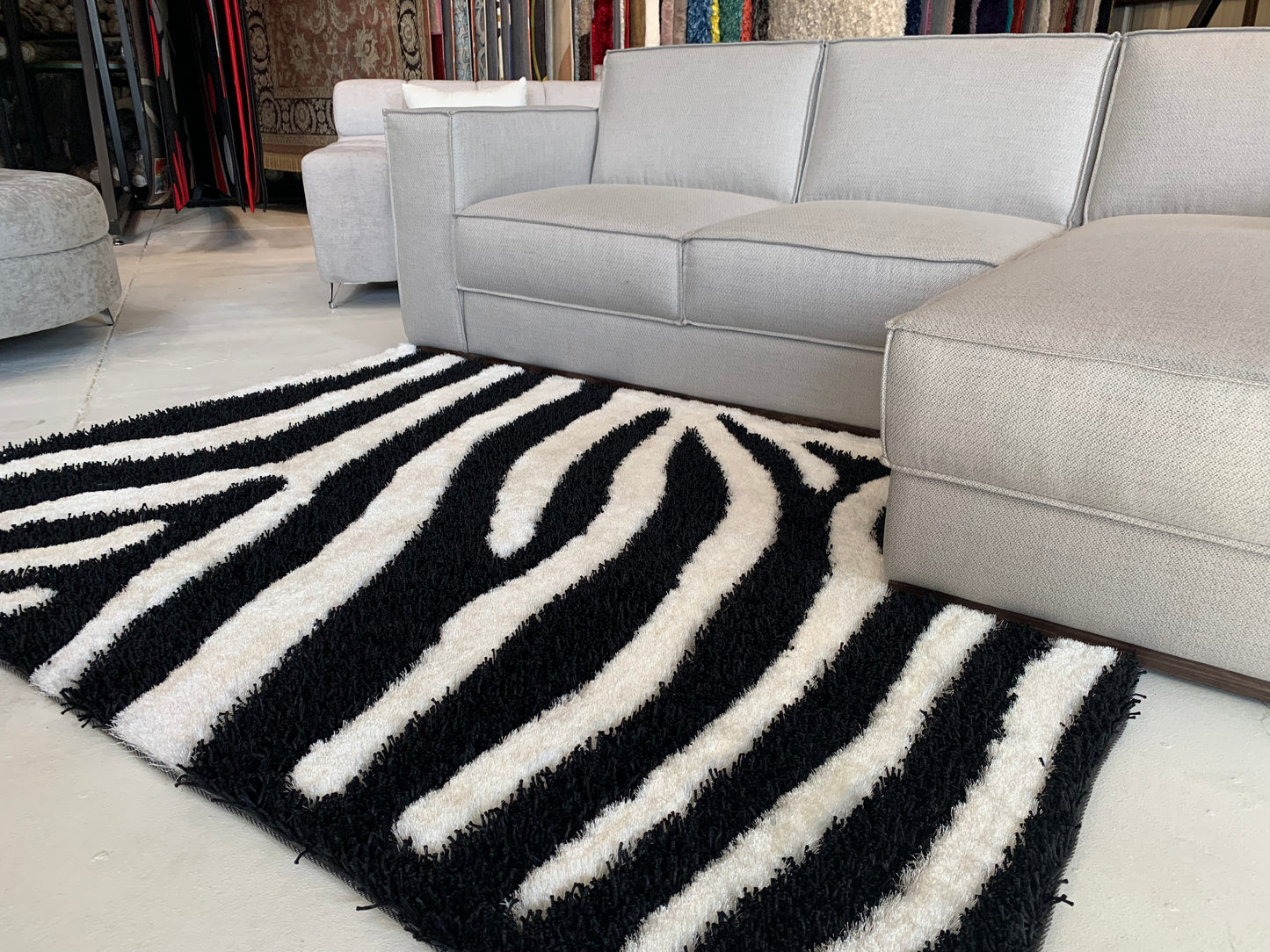 Zebra Animal Print Black & White Shag Long Pile Area Rug/Carpet