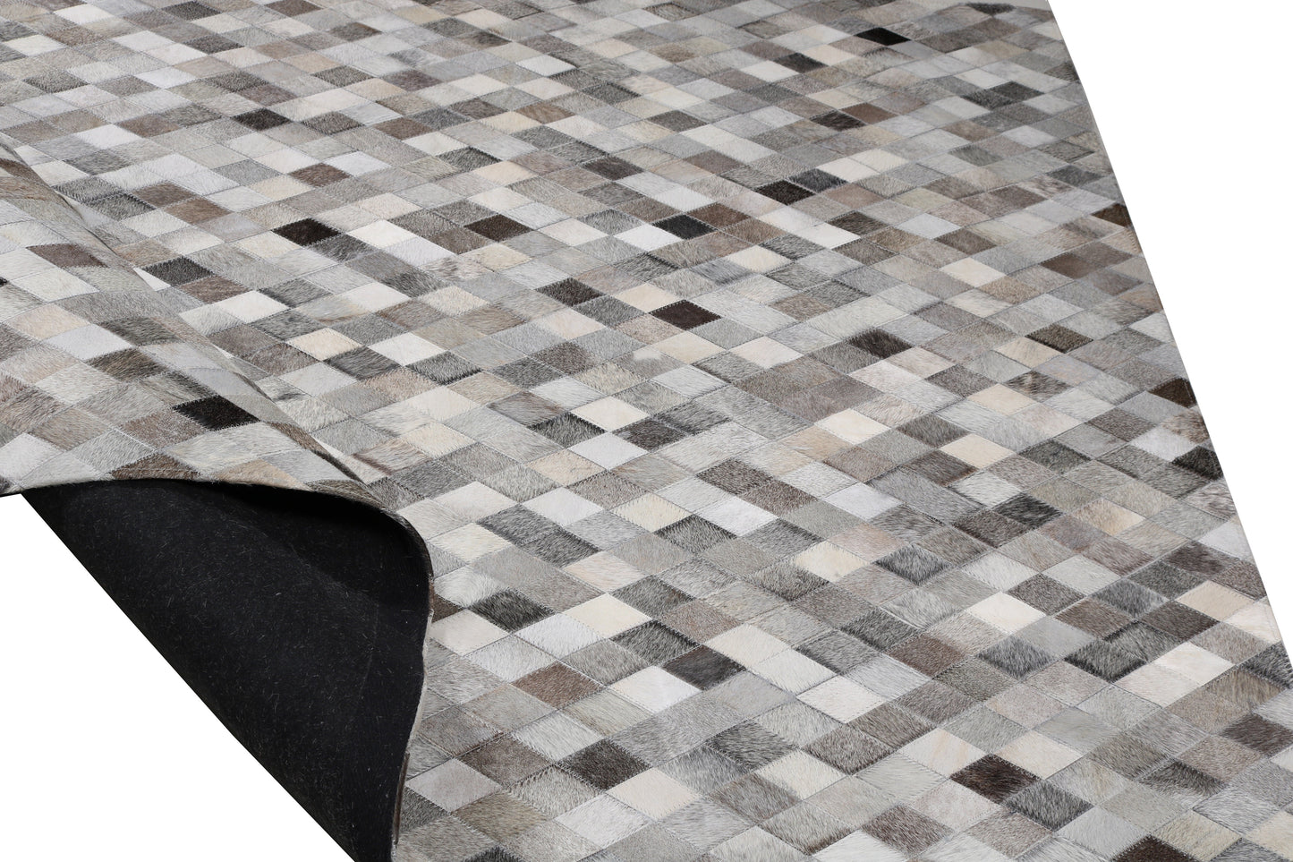 Geometric Cowhide Patchwork Rug – Brown & Cream Diamond Pattern - Patchwork PCH224