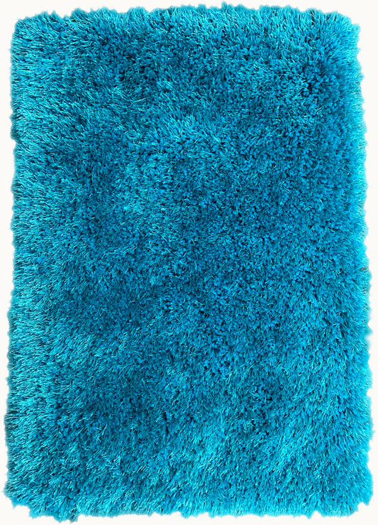 Turquoise Solid Shag Area Rug/Carpet - Crafted from 100% Polyester, Plush Fluffy Shine, Thick and Thin Yarns Design