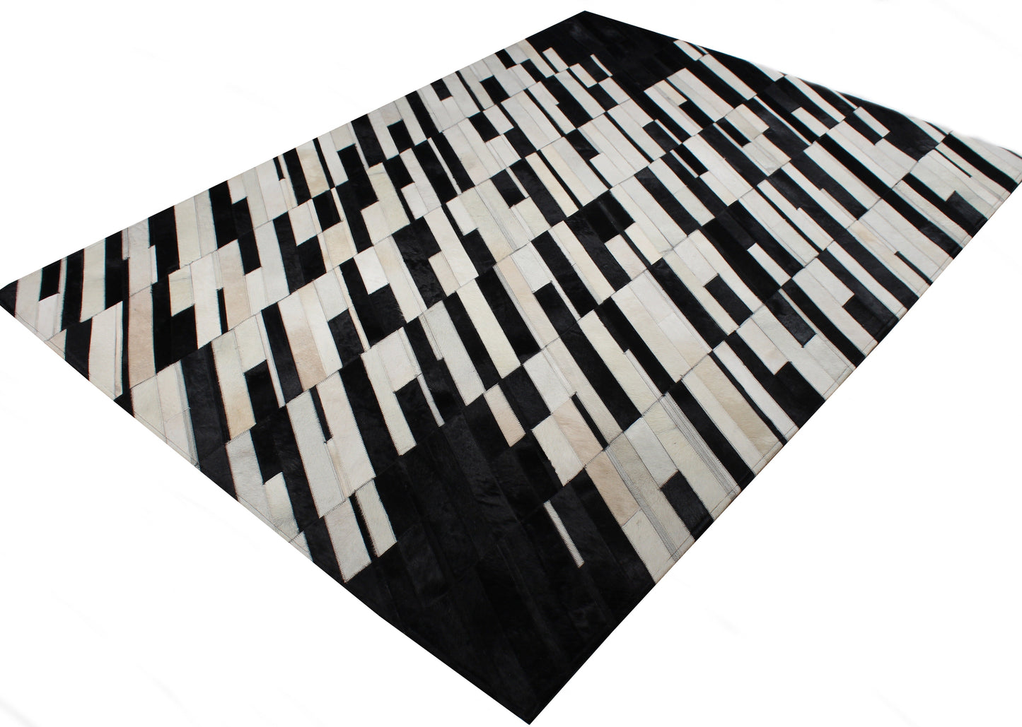 Handmade Black/White Patchwork Cowhide Area Rug
