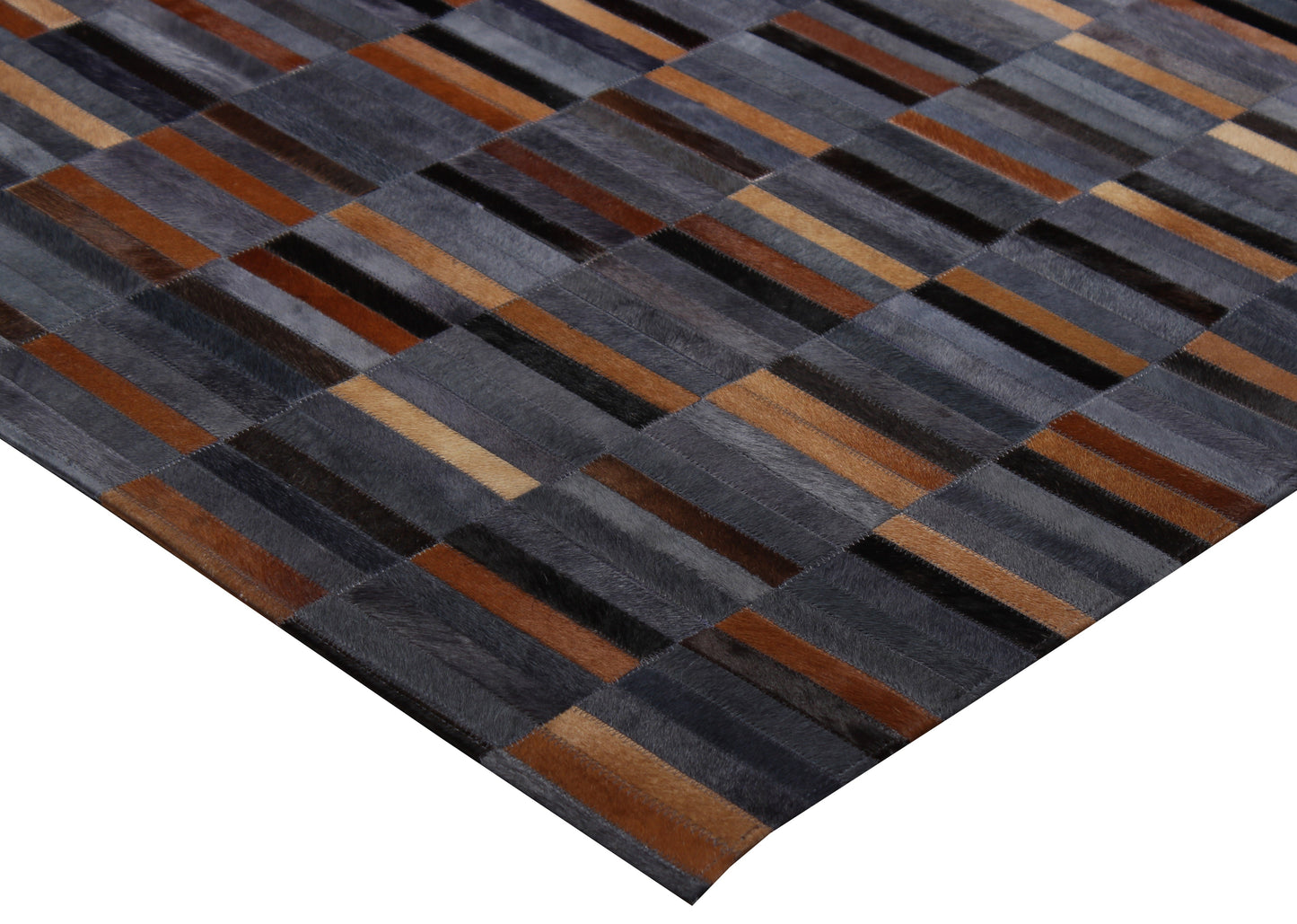 Handmade Brick Blue/Brown Design Patchwork Cowhide Area Rug PCH209