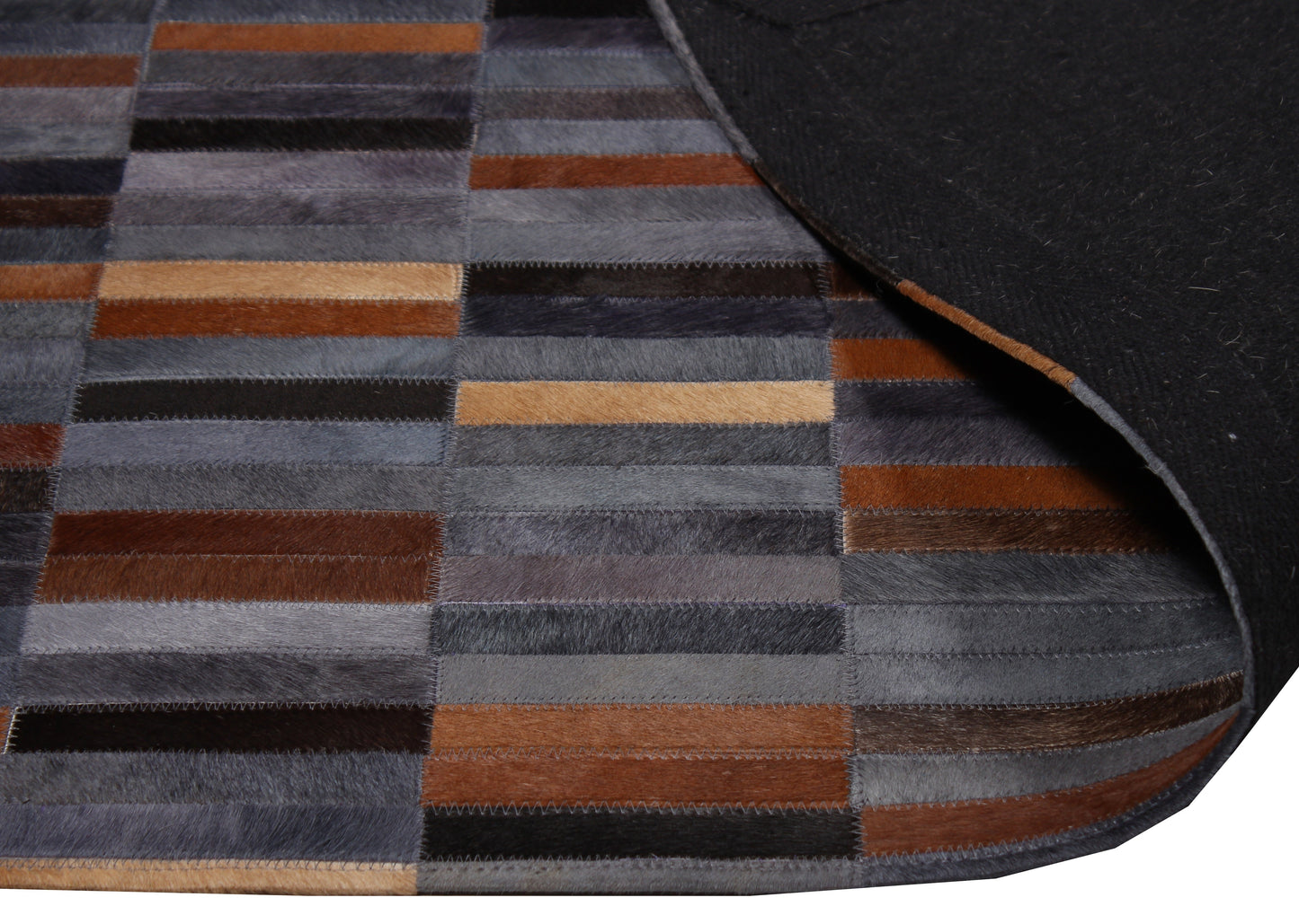 Handmade Brick Blue/Brown Design Patchwork Cowhide Area Rug PCH209