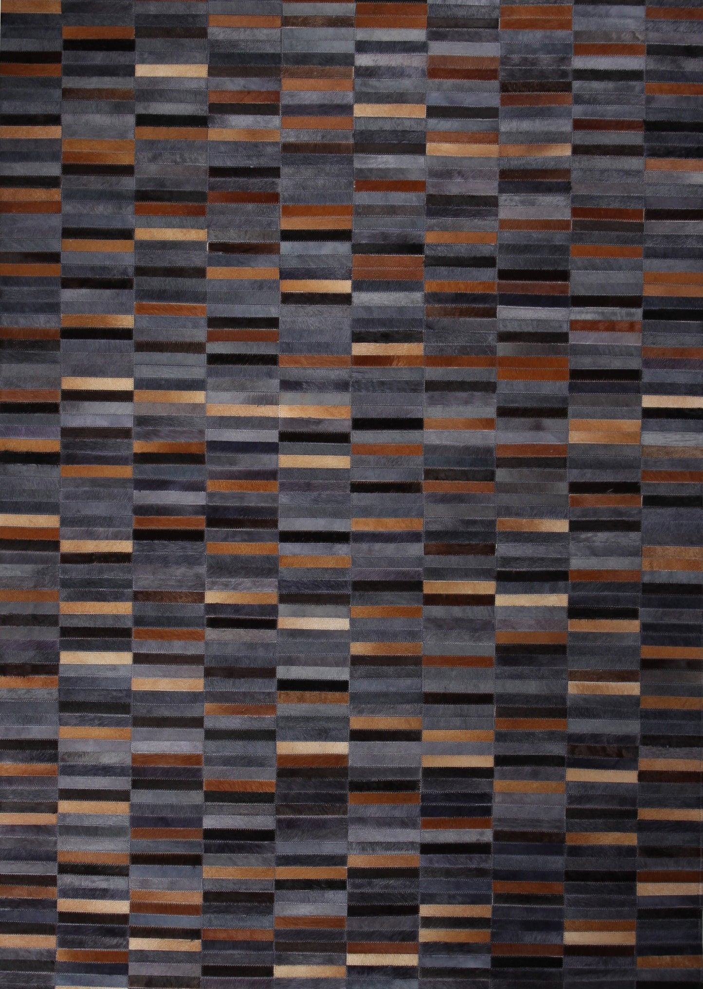Handmade Brick Blue/Brown Design Patchwork Cowhide Area Rug PCH209