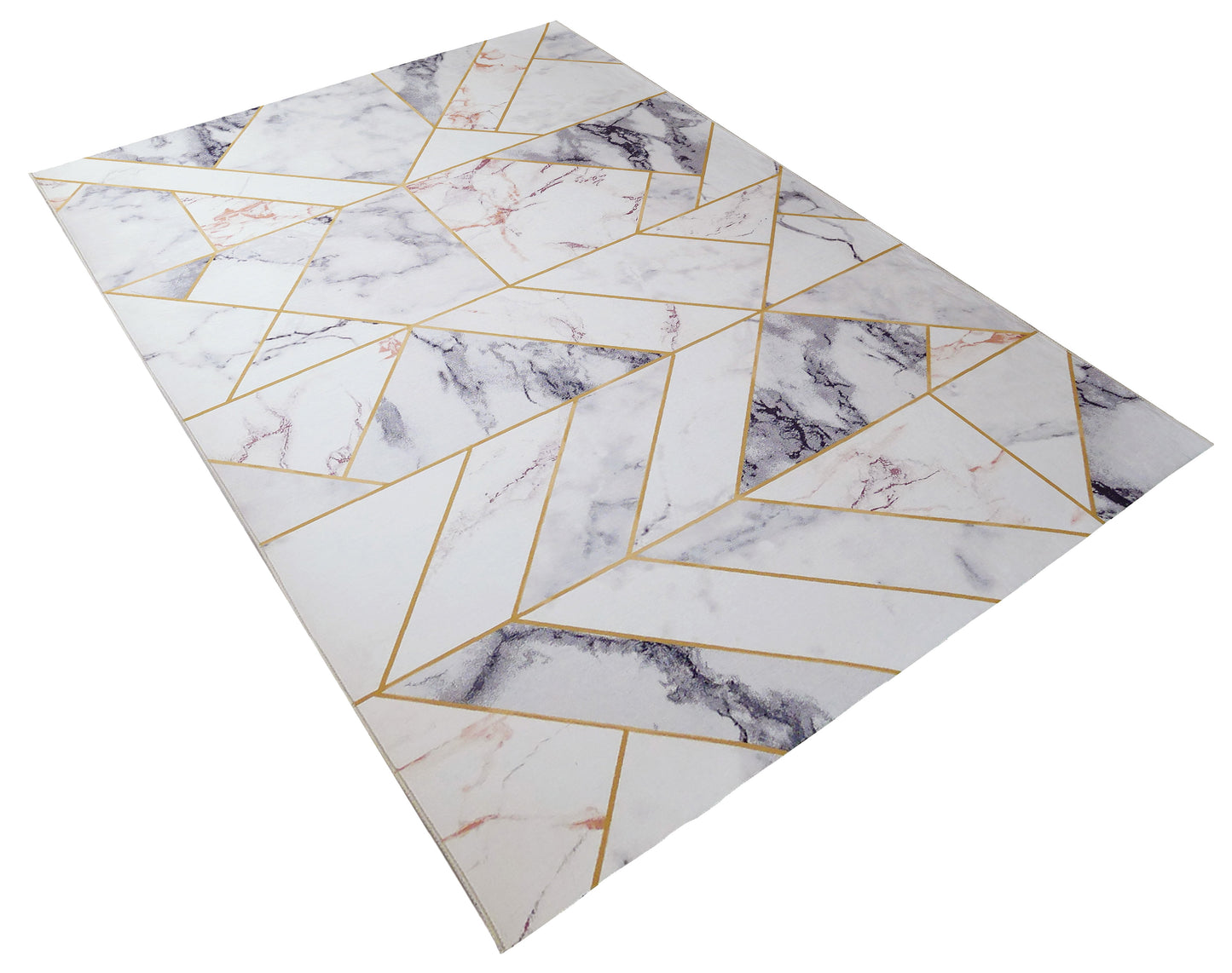 White Marble Multicolor Triangle Abstract Soft Fluffy Cozy Comfortable Print Design Area Rug/ Carpet