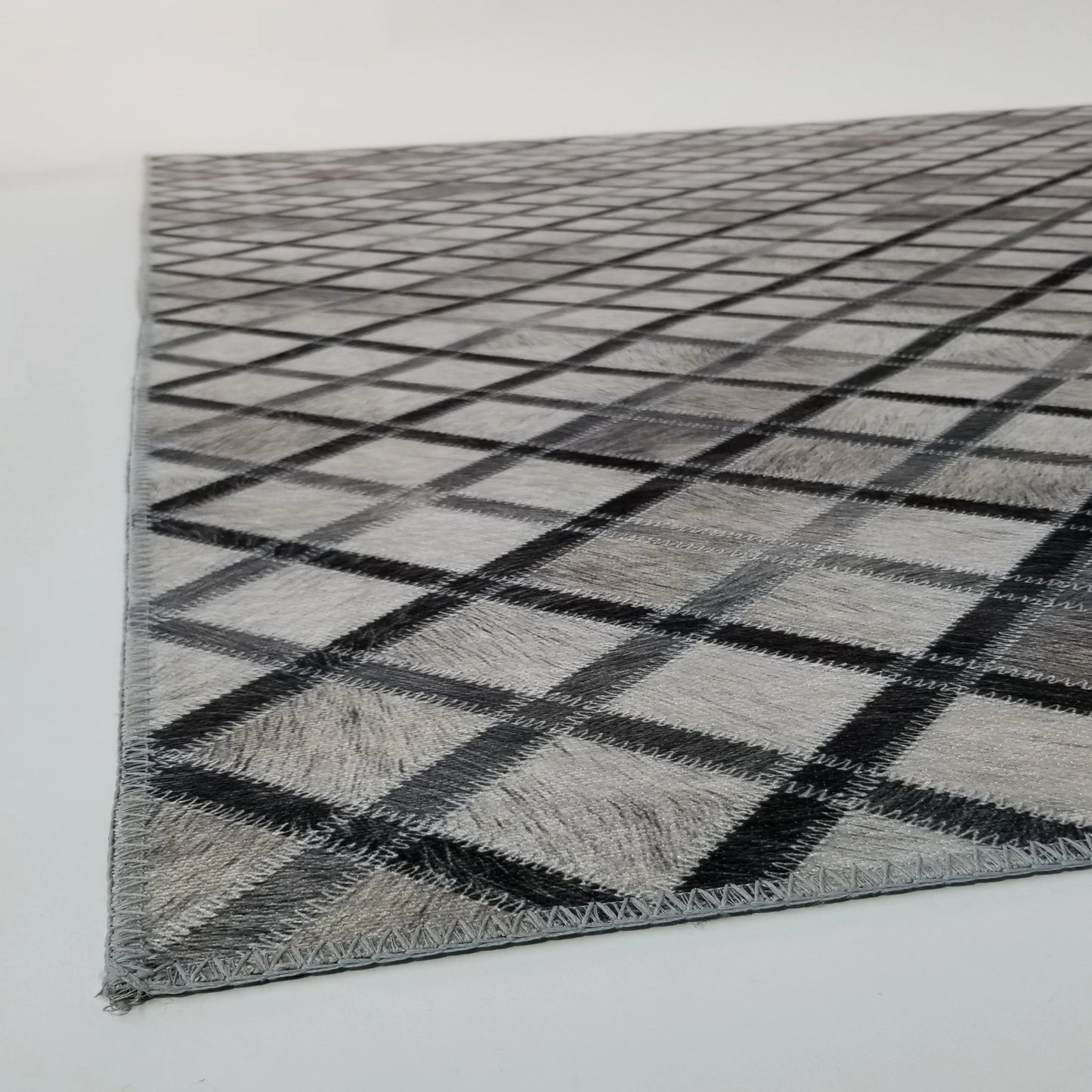 Vegan Diamond Patchwork Gray Black Faux Hide/Cowhide Area Rug/Carpet