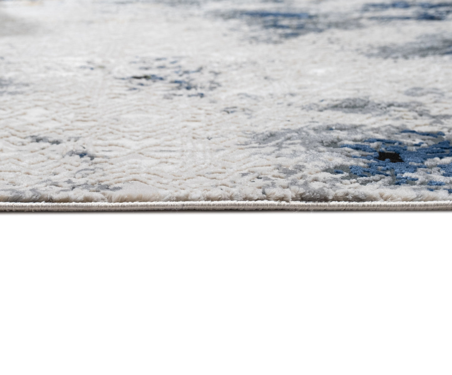 Cream Abstract Rug with Silver, Charcoal, Black, Red-Brown, Mustard, Ocean Blue & Green Accents.