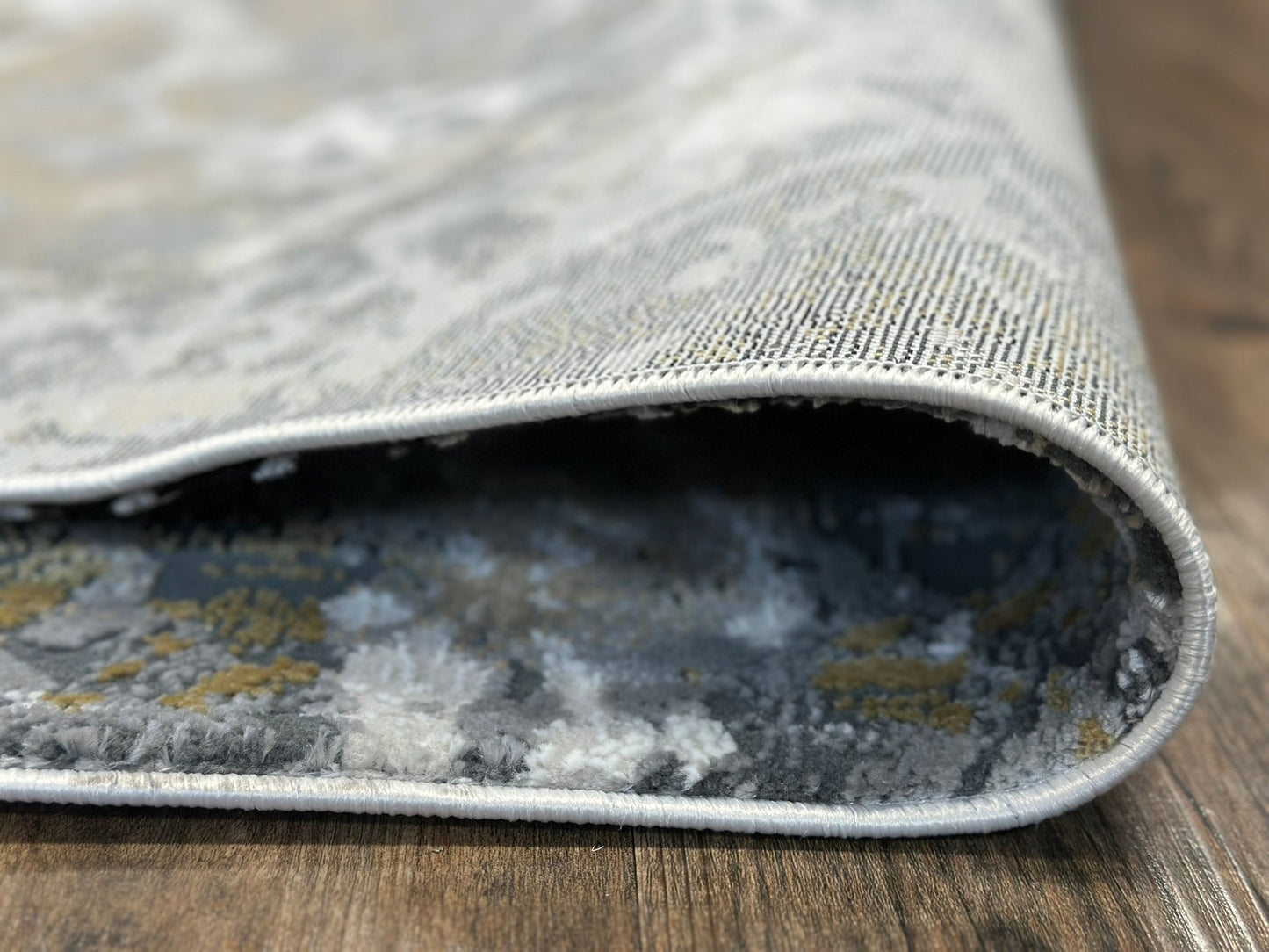 Abstract Grey Marble Rug Featuring Tan, Beige, Cream White & Black Notes – Soft Touch.