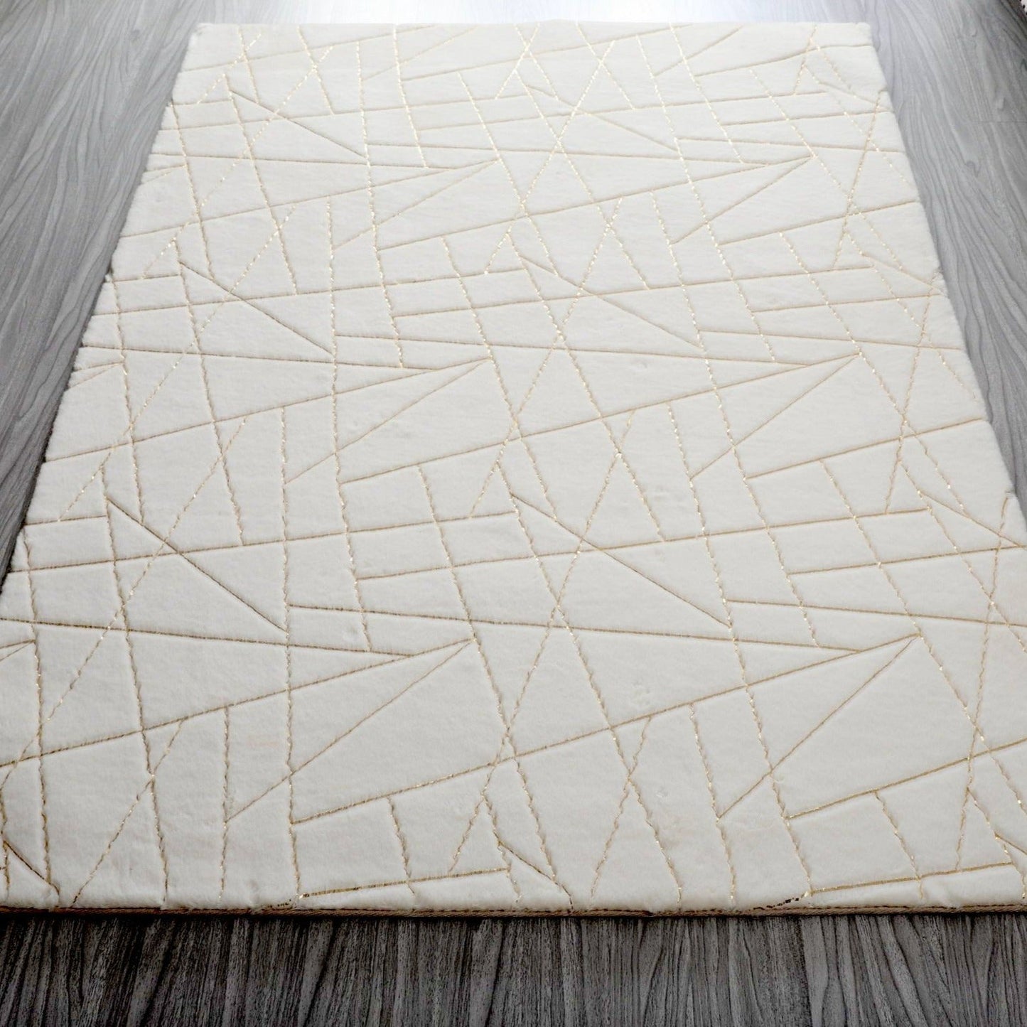 Golden White Lines Shimmery Soft Cozy Fuzzy Faux Fur Area Rug/Carpet