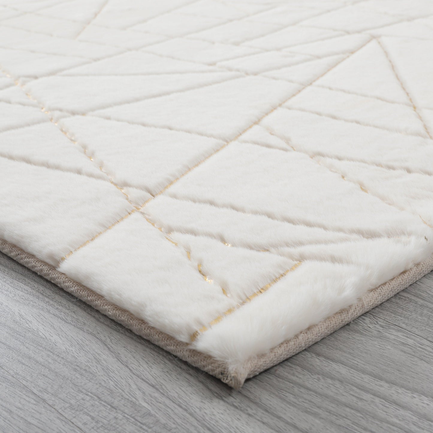 Golden White Lines Shimmery Soft Cozy Fuzzy Faux Fur Area Rug/Carpet