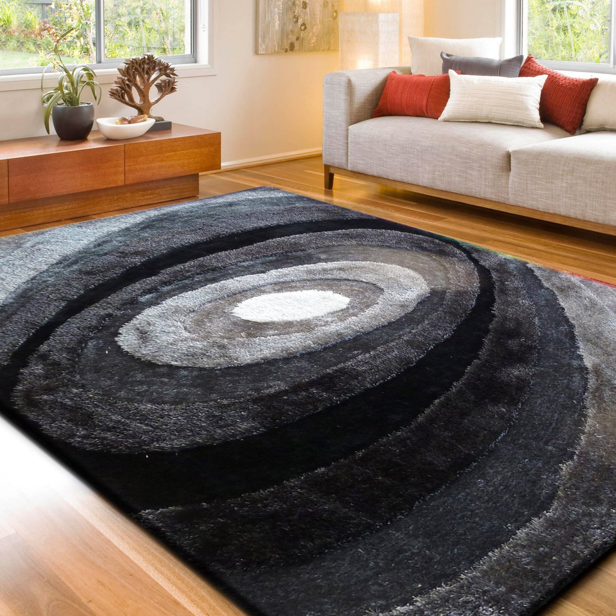 Soft Plush Fluffy Circle Design Shag Area Rug/Carpet