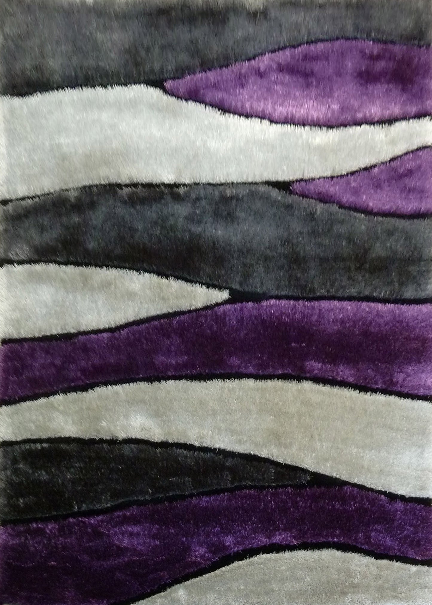 Living Shag Waves Soft Plush Design 3D Effect Area Rug/ Carpet purple