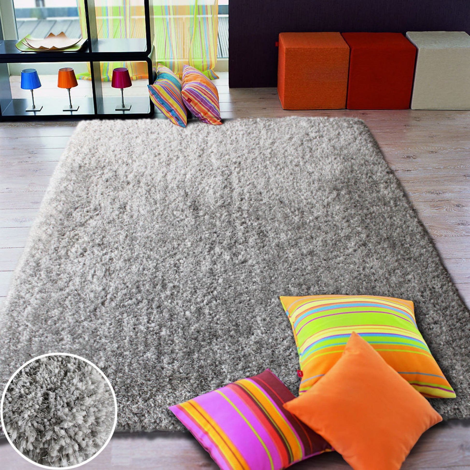 Plush Fluffy Soft Shinny Multi Textural Gray/Silver Shag Area Rug/Carpet