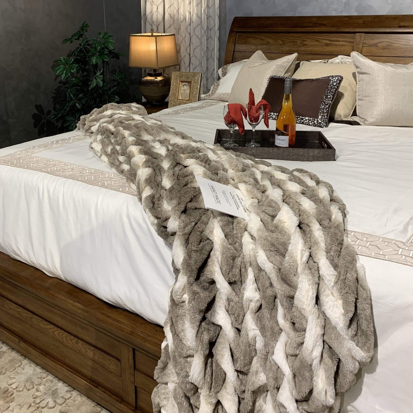 Soft Braided Look Cozy Faux Fur Toned Mocha Silver Bed Cover/ Coverlet/ Bedspread/ Blanket/ Comforter/ King Cal Size - Queen Size