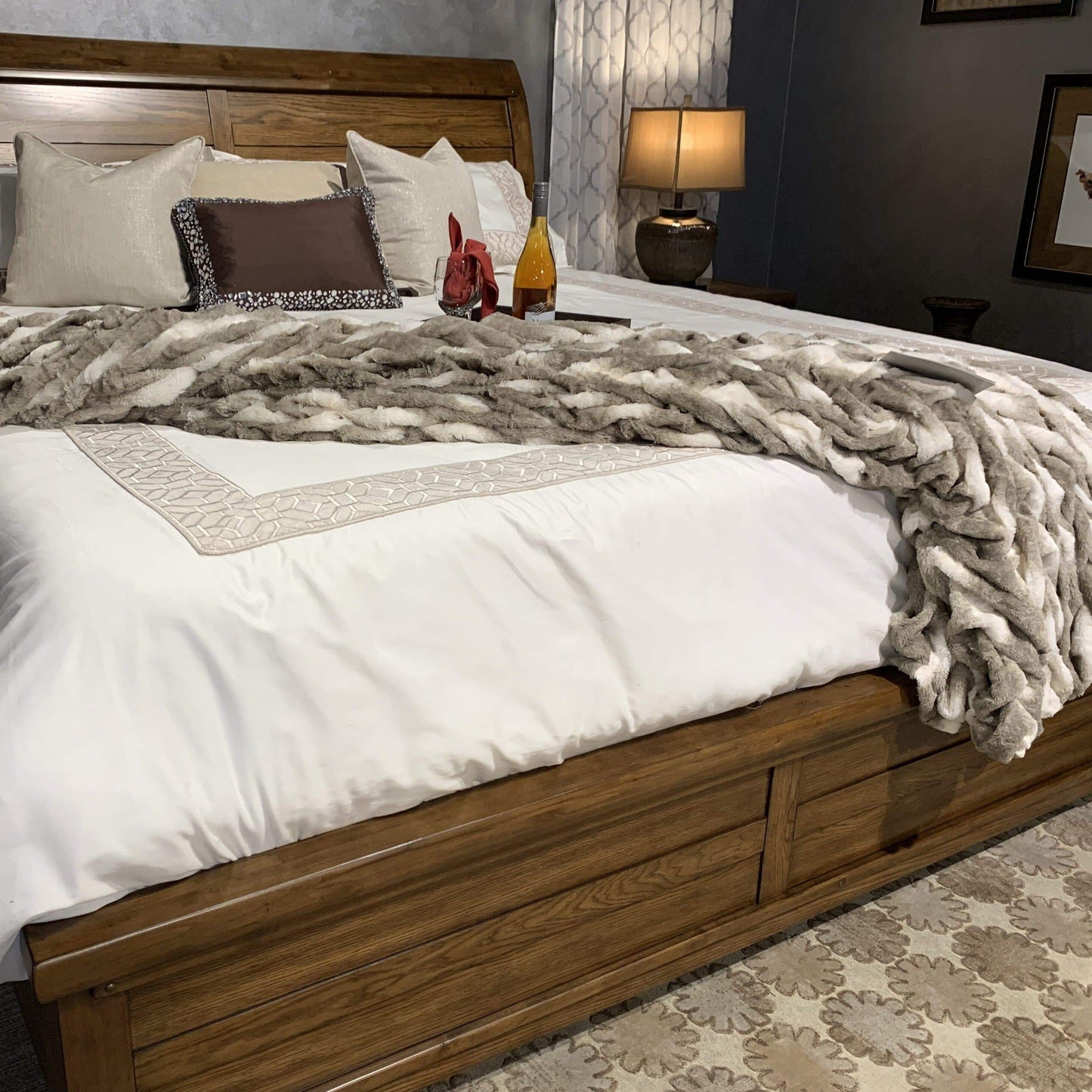 Soft Braided Look Cozy Faux Fur Toned Mocha Silver Bed Cover/ Coverlet/ Bedspread/ Blanket/ Comforter/ King Cal Size - Queen Size