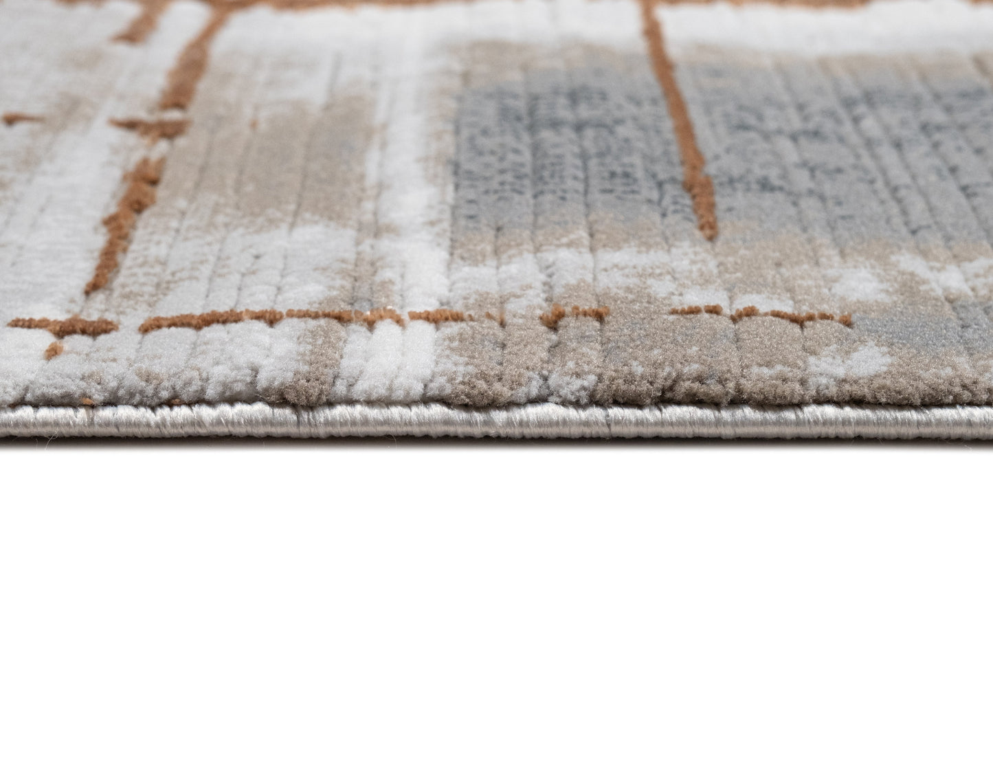 Crème Rug with Charcoal, Silver & Mocha Abstract with Bronze Tone-to-Tone Geometric High-Low Texture - METZ 4203.