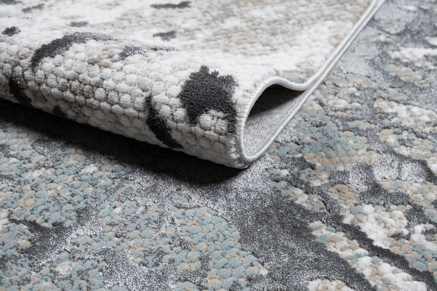 Contemporary Crème Rug with Tone-to-Tone on Charcoal, Silver Gray, Teal, and Warm Mocha High-Low Detail - METZ 4209.