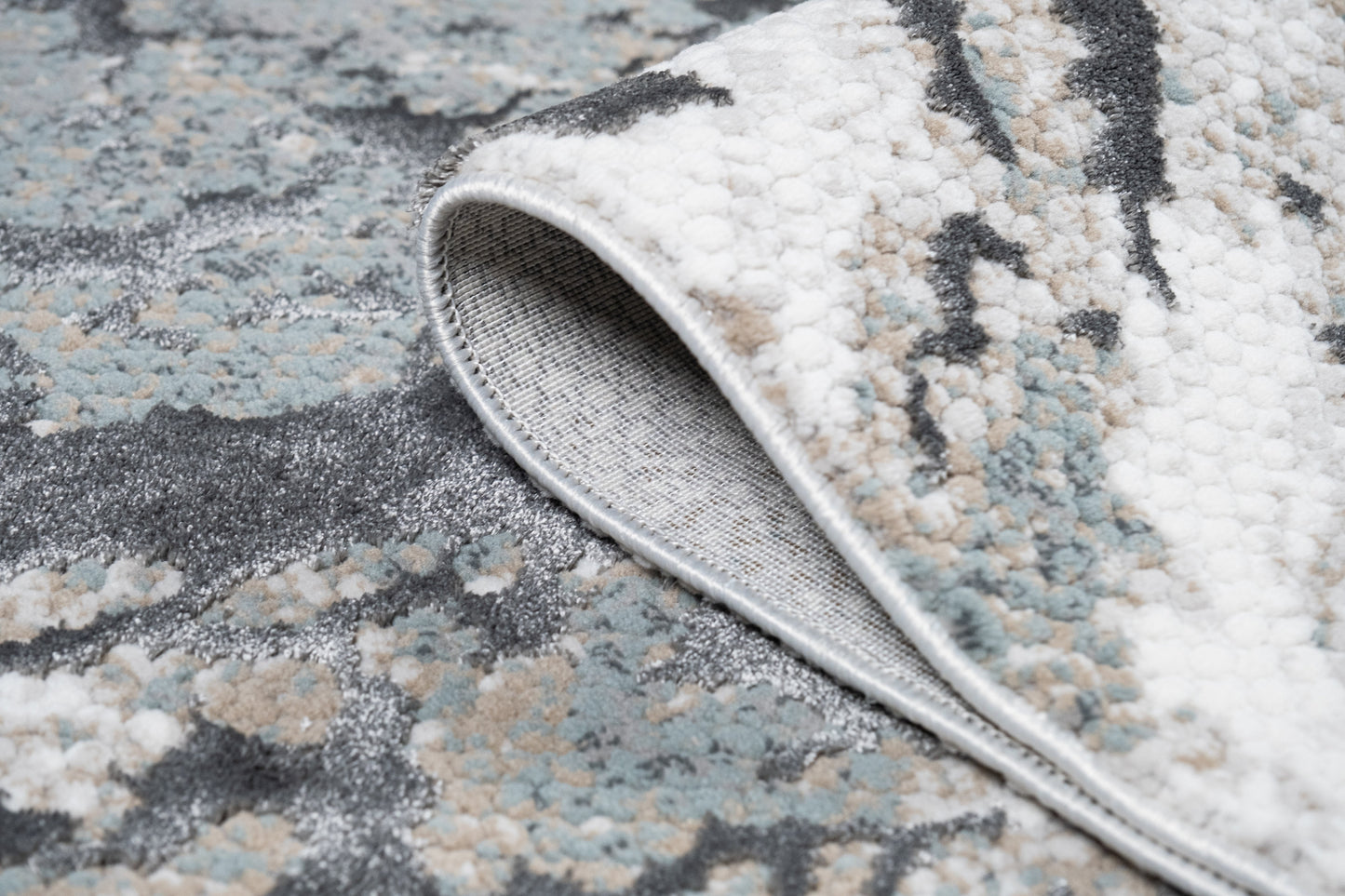 Contemporary Crème Rug with Tone-to-Tone on Charcoal, Silver Gray, Teal, and Warm Mocha High-Low Detail - METZ 4209.