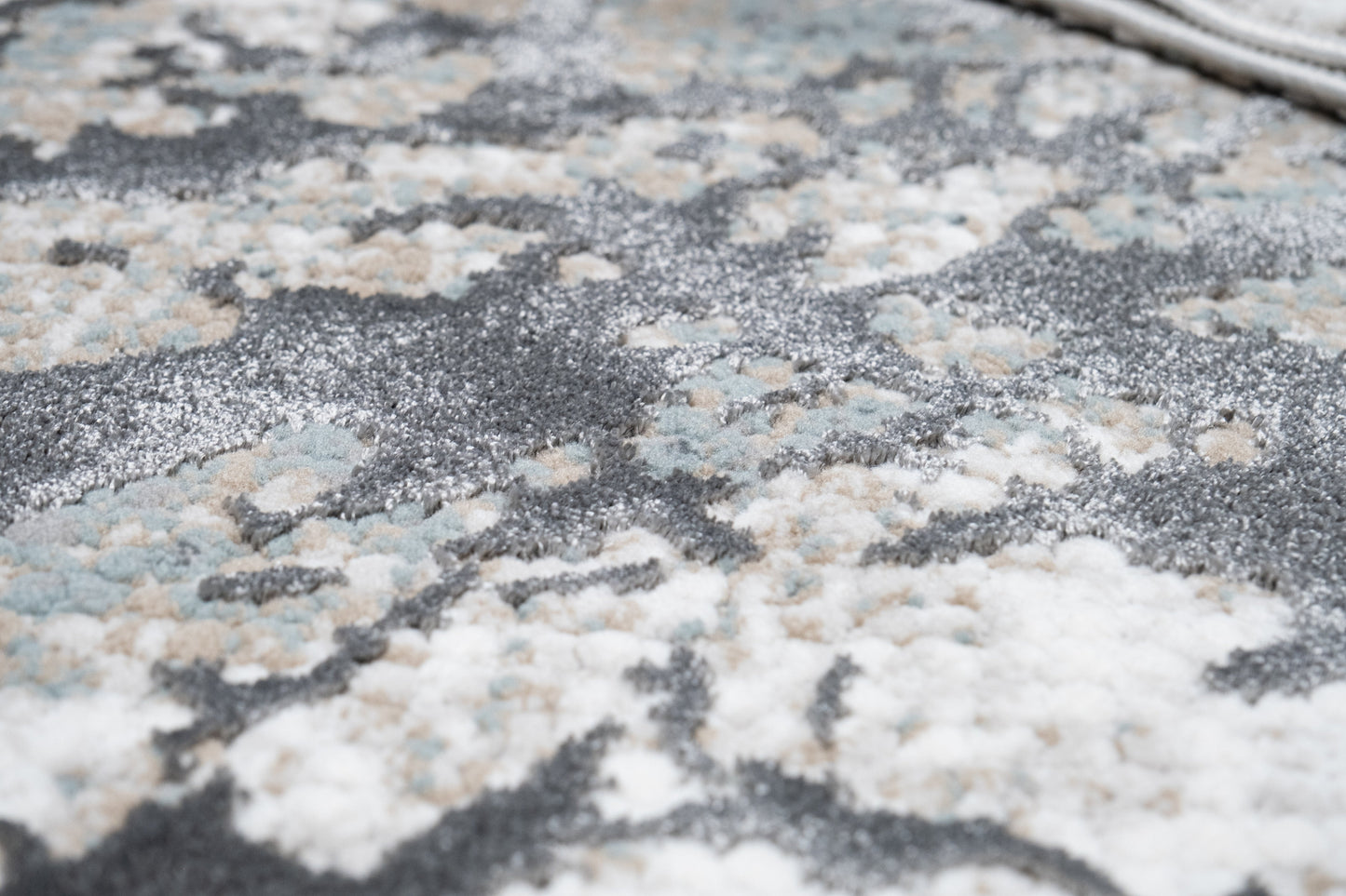 Contemporary Crème Rug with Tone-to-Tone on Charcoal, Silver Gray, Teal, and Warm Mocha High-Low Detail - METZ 4209.