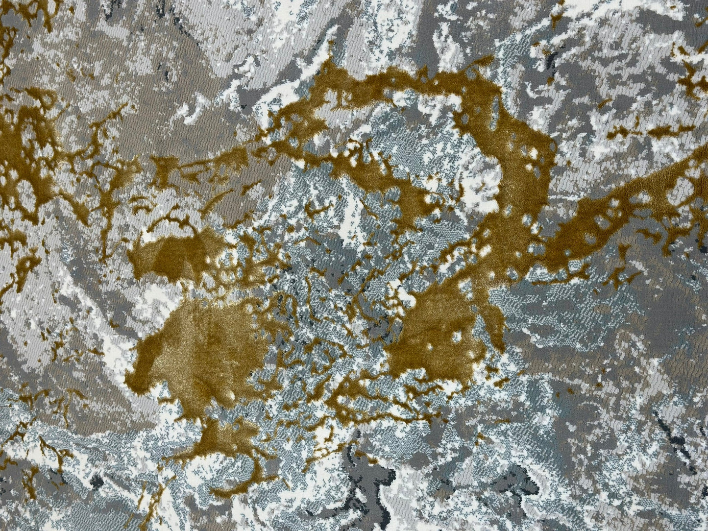 Crème Rug with Marbled Charcoal and Grey Abstract and Gold Tone-on-Tone High-Low Design - METZ 4210.