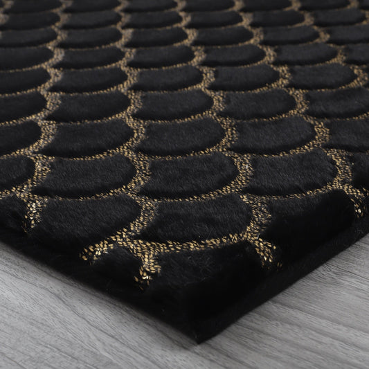 Golden Black and White Shimmery Soft Cozy Fuzzy Faux Fur Area Rug/Carpet