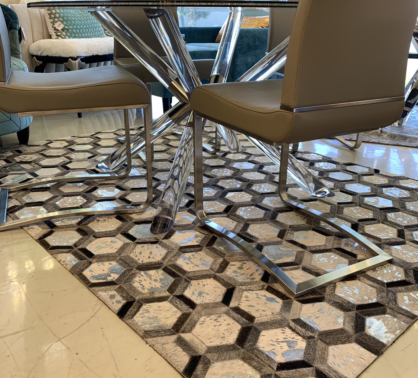 Handmade Natural Leather Patchwork Modern Style Cowhide Area Rug