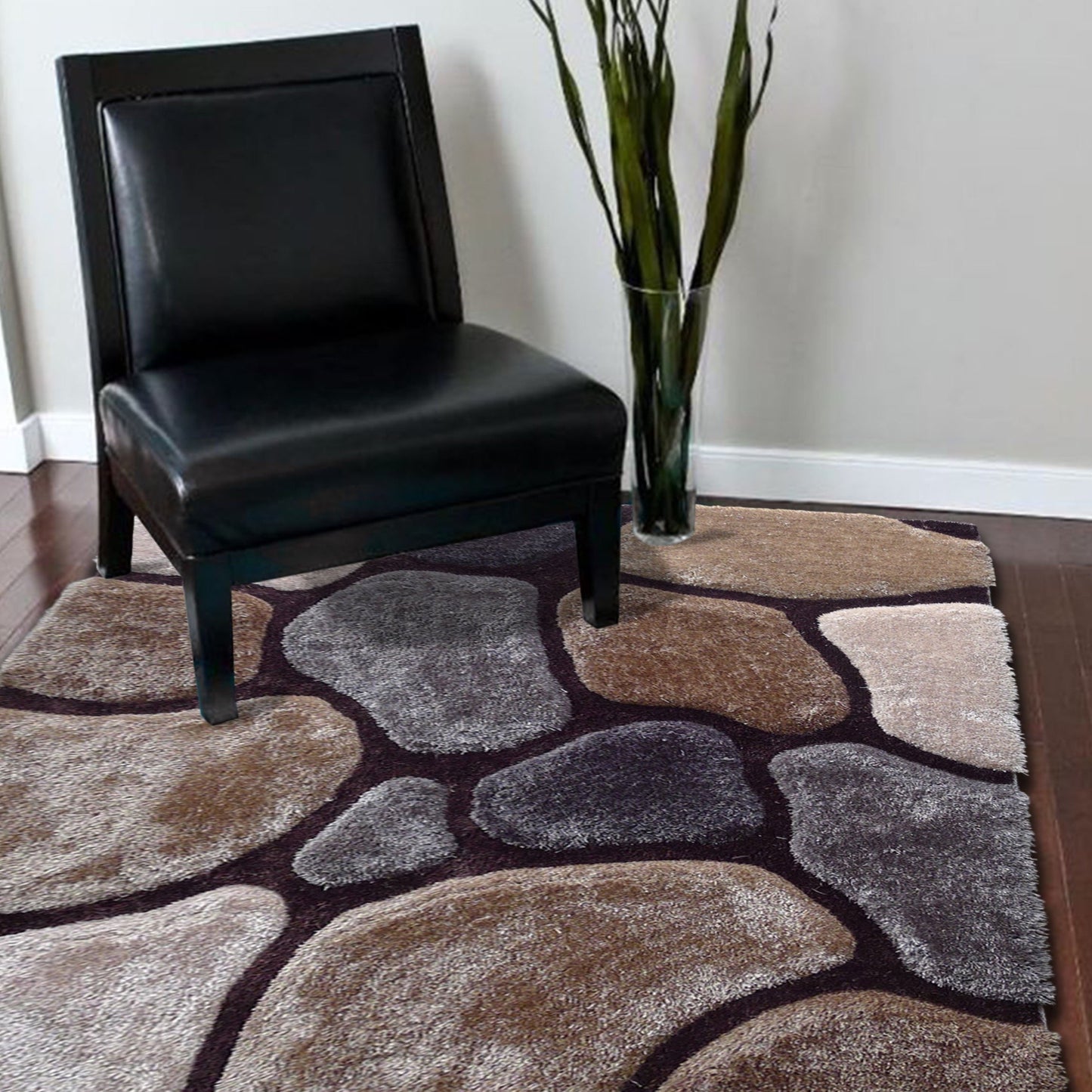 Soft Cozy Rock 3D Design Shag Area Rug/Carpet Gray Brown