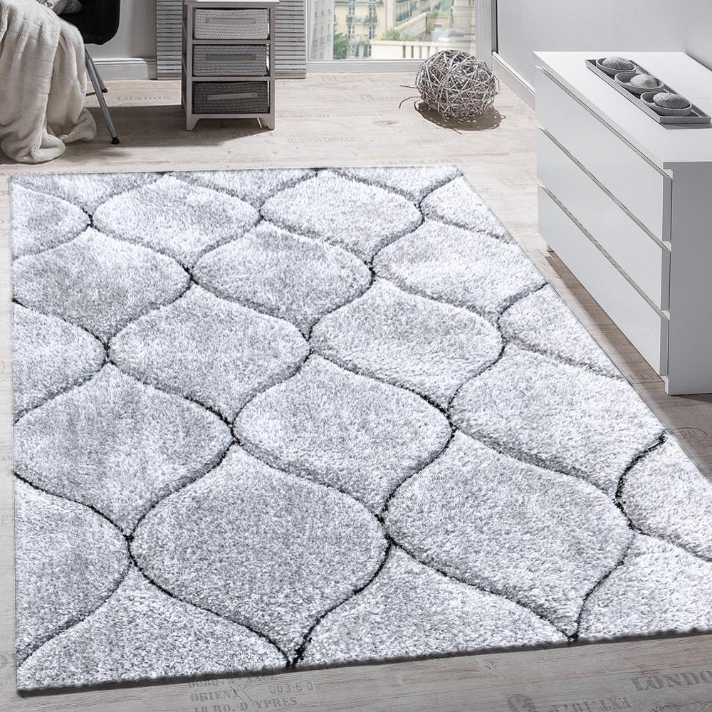 Geometric Silver Plush Fluffy Shine 3D Shag Area Rug/Carpet