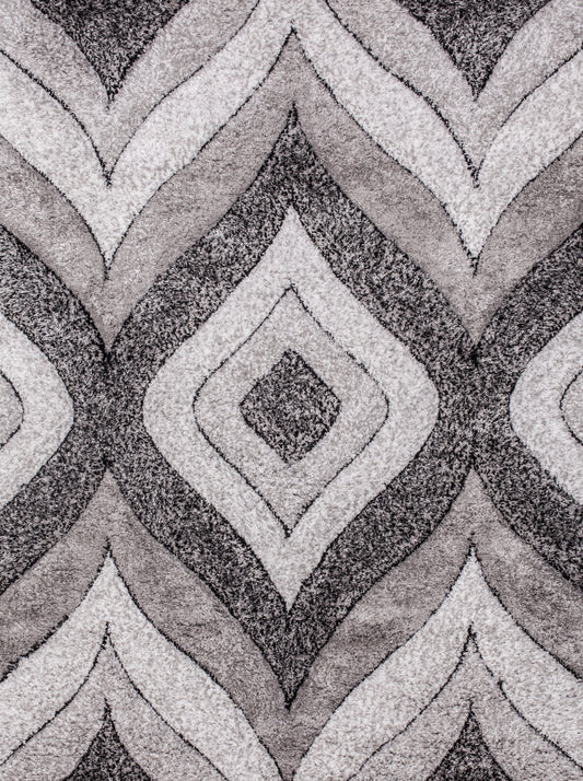 Plush Fluffy Shine 3D Geometric Dimond Shag Area Rug/Carpet Gray Silver