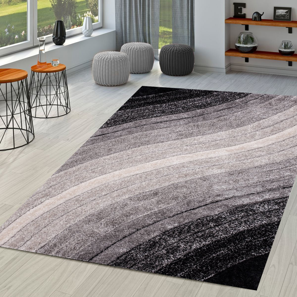 Plush Fluffy Shine 3D Wave Silver Shag Area Rug/Carpet