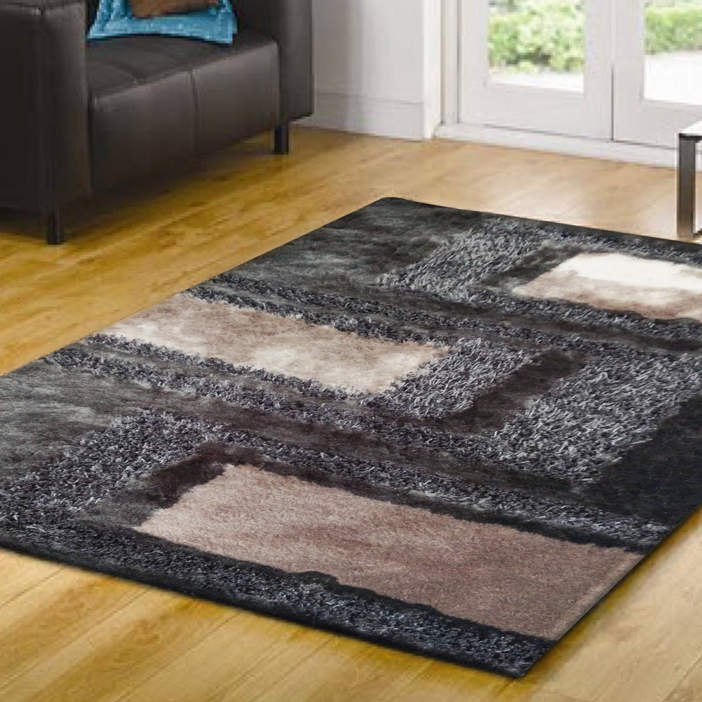 Soft Plush Fluffy Multi-textural Design Earth Tone Shag Area Rug/Carpet