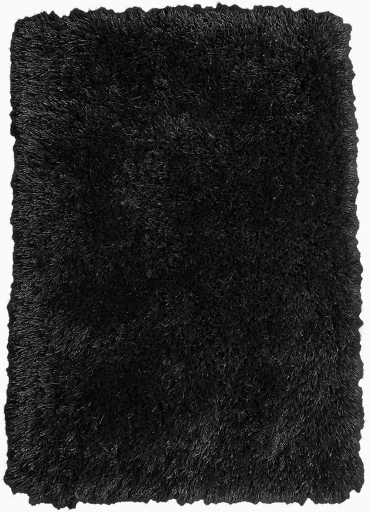 Black Solid Shag Area Rug/Carpet - Crafted from 100% Polyester, Plush Fluffy Shine, Thick and Thin Yarns Design